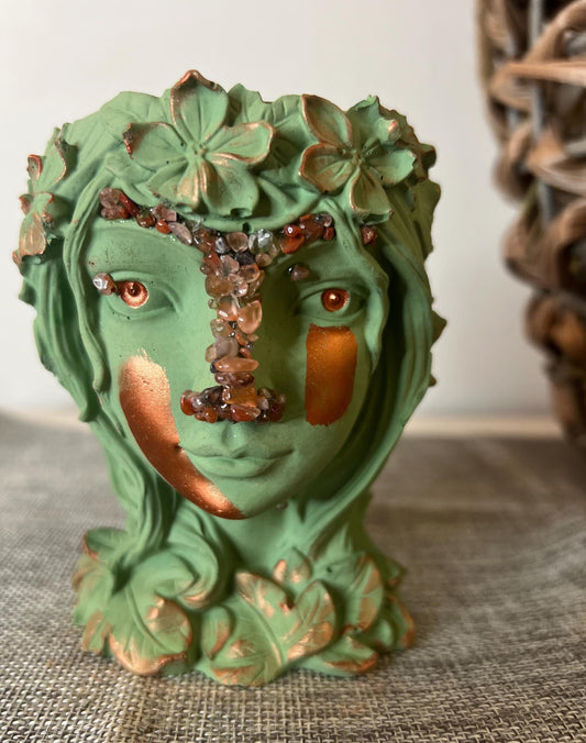 Goddess Planter | Concrete Planter | Mother Nature planter | Indoor planter | Carnelian Crystals | Fairy planter | Geode Planter
