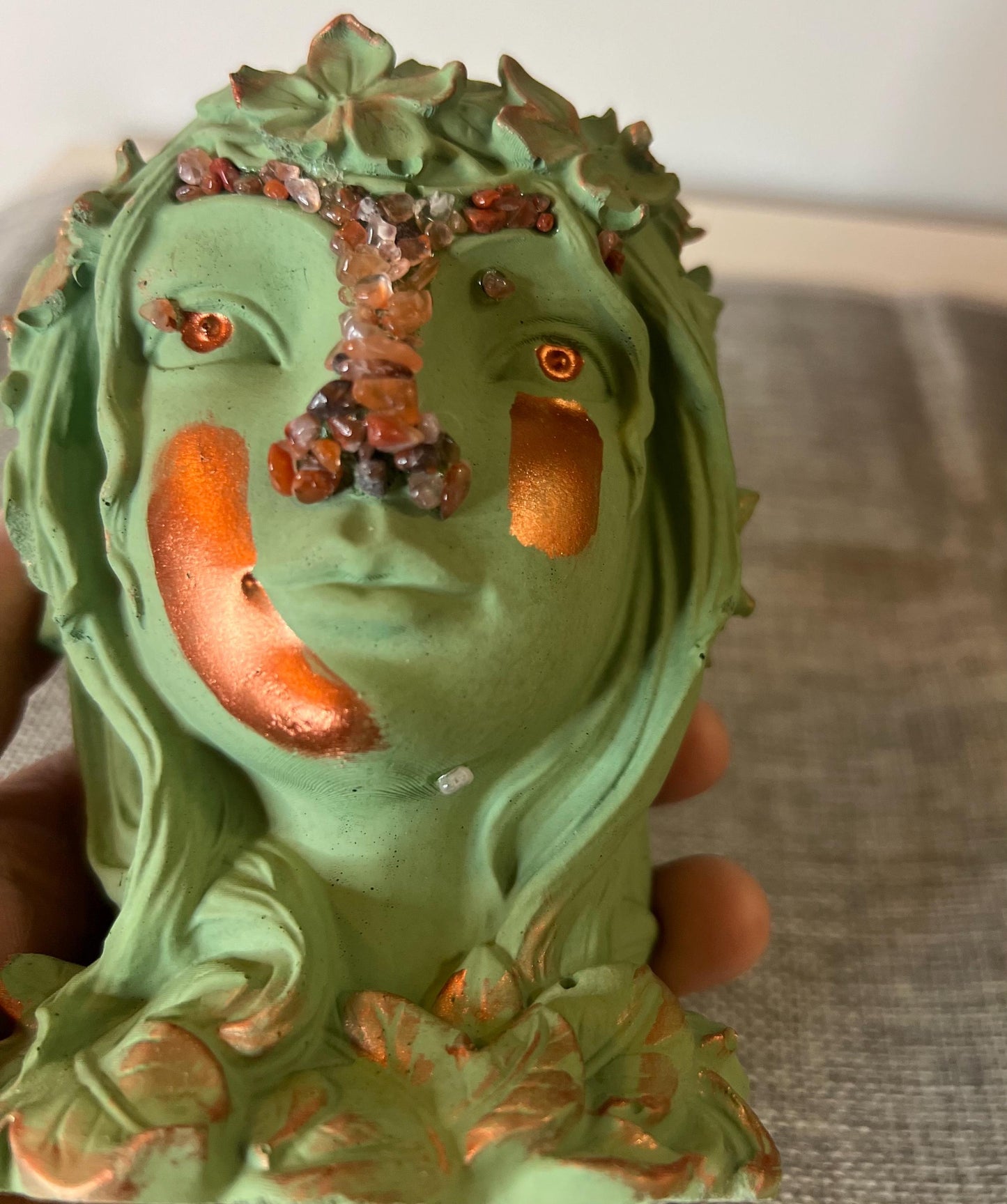 Goddess Planter | Concrete Planter | Mother Nature planter | Indoor planter | Carnelian Crystals | Fairy planter | Geode Planter