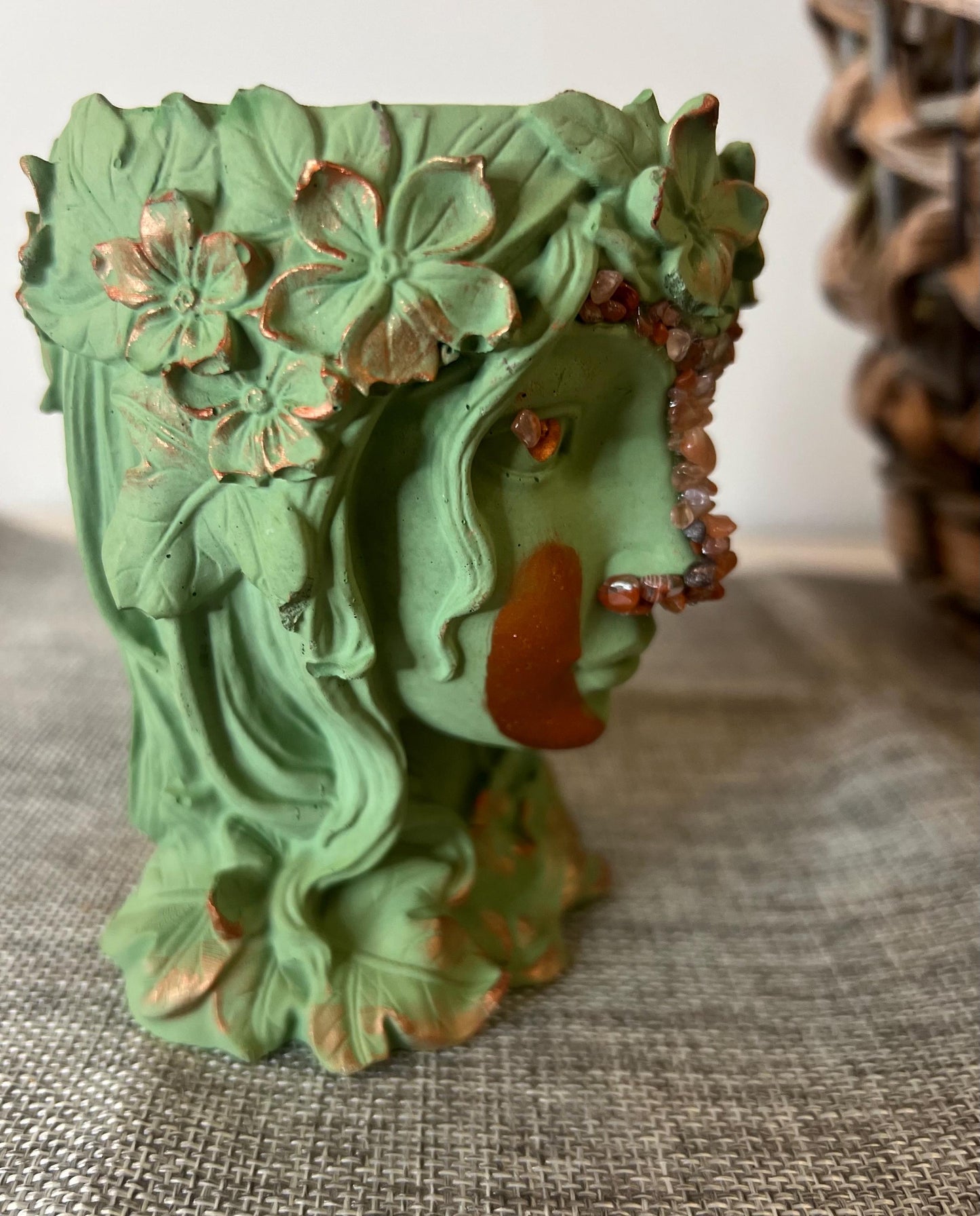 Goddess Planter | Concrete Planter | Mother Nature planter | Indoor planter | Carnelian Crystals | Fairy planter | Geode Planter