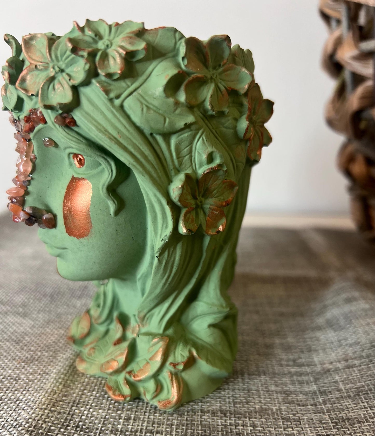 Goddess Planter | Concrete Planter | Mother Nature planter | Indoor planter | Carnelian Crystals | Fairy planter | Geode Planter